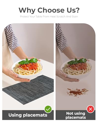 Black and Grey Woven Placemats Set of 8 (8 Count)
