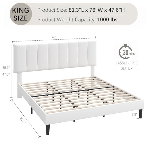 King Size Bed Frame with Upholstered Headboard