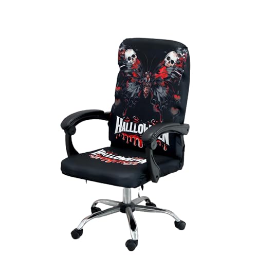 Halloween Office Chair CoversHorror Bloody Handprints Footprints on White Horror Theme Print Stretchable Slipcover for Modern Simplism Style High Back Boss Chair