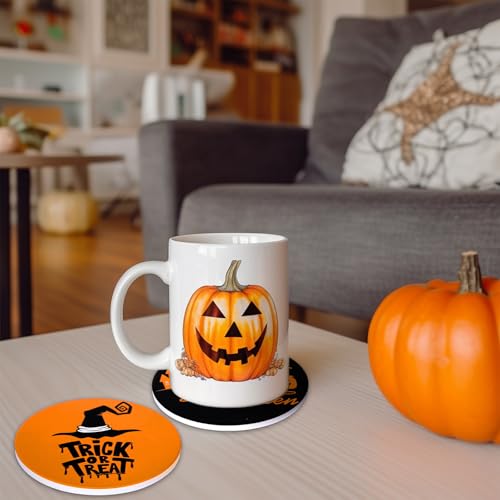 4Pcs Halloween Coasters Orange Black Round Ceramic Coaster Trick or Treat Heat (4 Count)