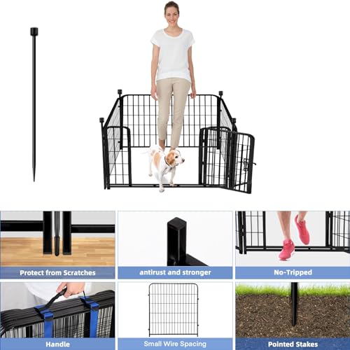 24 in(H) Garden Fence with Gate, 4 Panels Total 9.8 Ft(L), Heavy Duty Iron Metal Animal Barrier Fence, Camping Fence, No Dig Garden Border Fencing for Yard (10 Sq Ft)