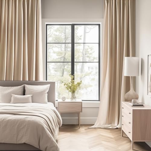 Beige Back Tab Blackout Curtains 52x54 Inch Length 2 Panels Set (2 Count)