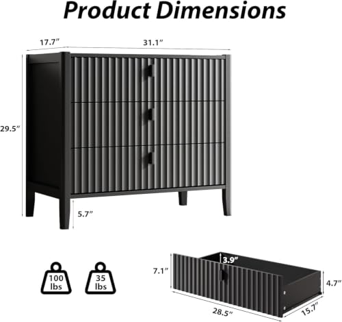 3 Drawer Nightstand Set of 2