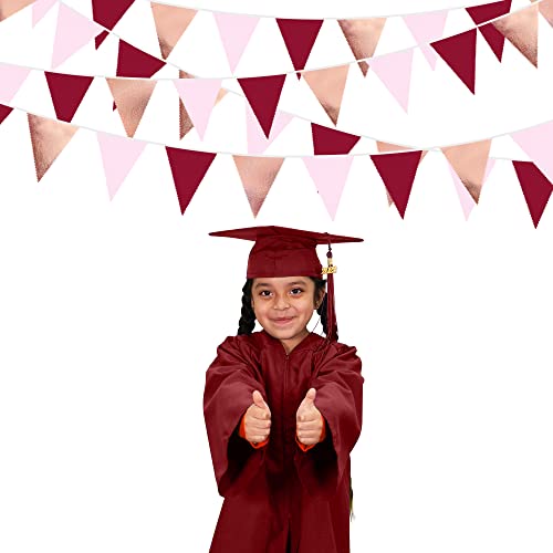 Burgundy Party Decorations Rose Gold Maroon Pink Fabric Triangle Pennant Banner Pink Garnet Flag Bunting Garland for Graduation Wedding Birthday Bridal Shower Bachelorette Anniversary Party Supplies (36 Count)