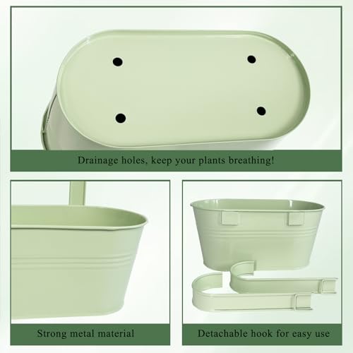 6 Pack 10" Balcony Hanging Metal Fence Planters Flower Pots (6 Count)