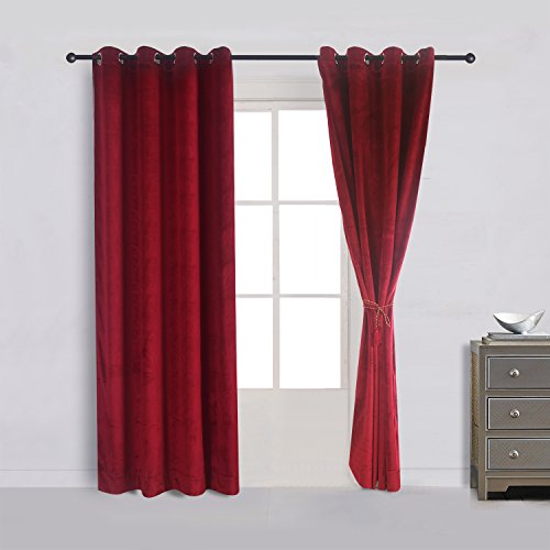 Set of 2 Heavy Velvet Flannel Blackout Window Curtains Drapes with Top Grommet Draperies Eyelet 52 Inches Wide by 120 Inches Long
