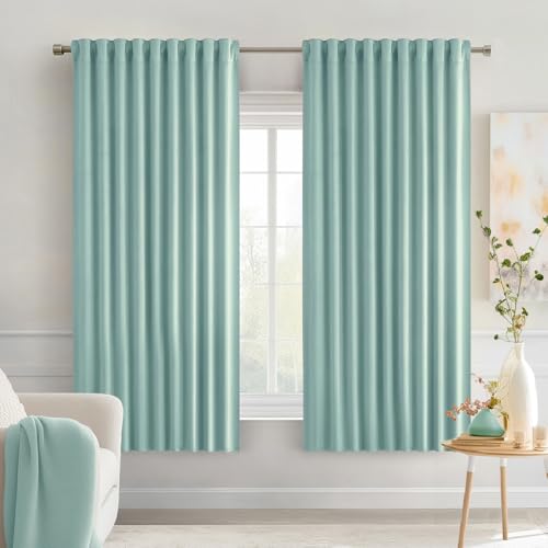 Aqua Back Tab Blackout Curtains 52x63 Inches Long 2 Panels Set (2 Count)