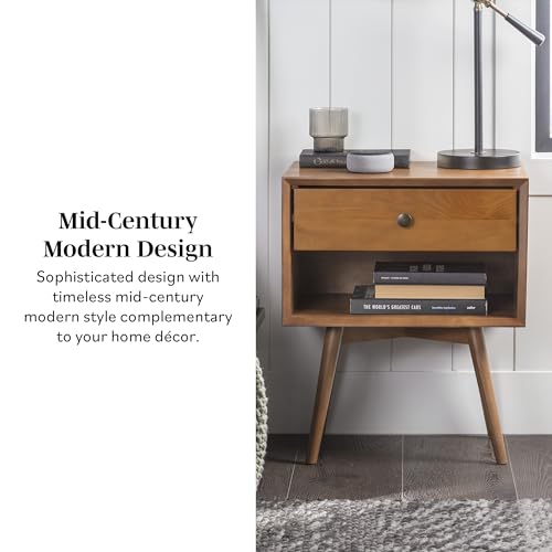 Mid Century Modern Wood Nightstand Side Table Bedroom Storage Drawer and Shelf Bedside End Table