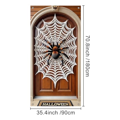 Halloween Door Cover Tarantula Spider Web 35x71 Inch Polyester