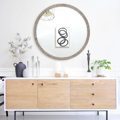 35" Round Wood Mirror