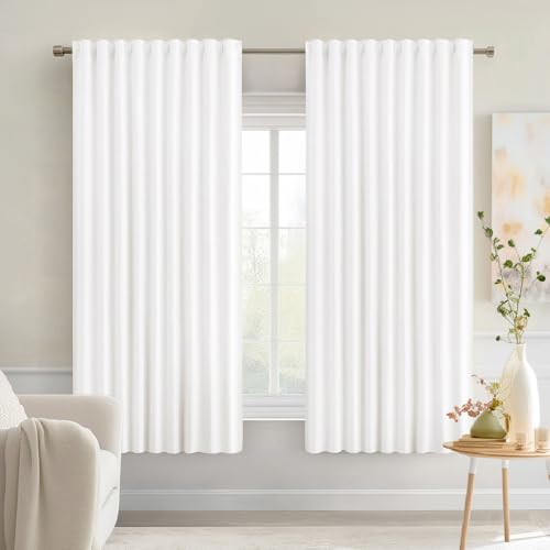 Pure White Back Tab Blackout Curtains 52x63 Inches Long 2 Panels Set (2 Count)