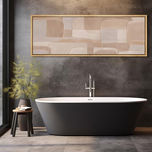 Large Framed Canvas Print Wall Art Abstract Beige and Taupe Geometric Mid