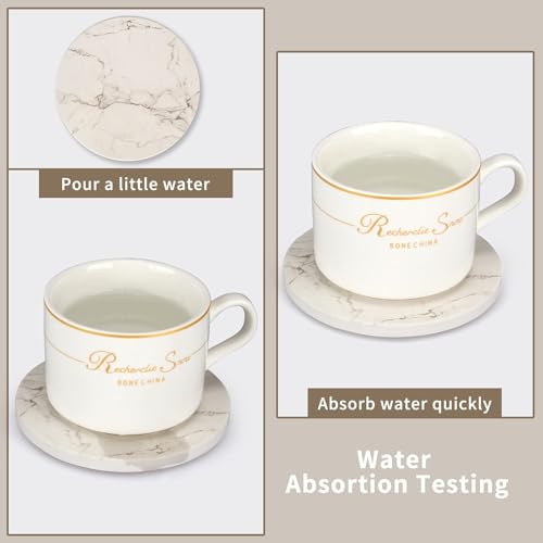 White Marble Coasters Set of 6 Absorbent Ceramic Cute Drink Coaster Holder (6 Count)