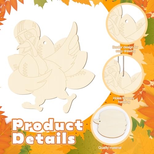 24 PCS Unfinished Wooden Thanksgiving Crafts Mixed Shaped Hanging Ornaments (24 Count)