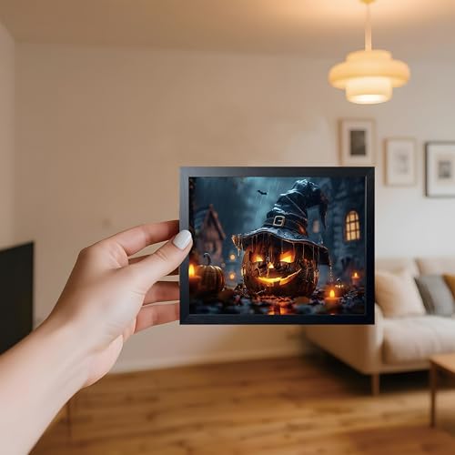 Wood Framed Dark Halloween Pumpkin Wall Art