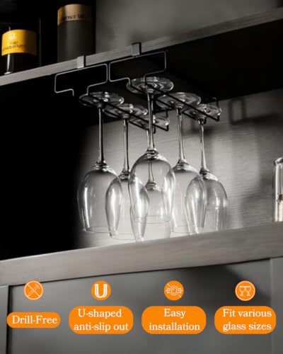 Wine Glass Holder 2PCS Stemware Rack Hanger Under Cabinet Wine Glass Rack Kitchen Hanging Storage Rack Organizer