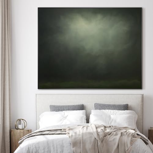 36"x46" Extra Large Framed Wall Art Moody Green Abstract Cloudscape