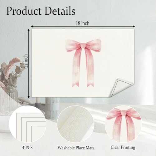 Pink Bow Placemats Set of 4 (4 Count)