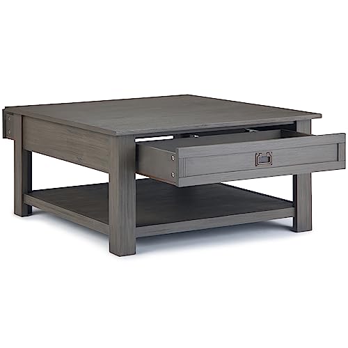 Monroe 38" Wide Solid Acacia Wood Square Coffee Table in Grey