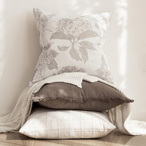 Set of 2 Linen Floral Vintage Throw Pillow Covers Neutral Accent Print Decorative Cushion Covers Farmhouse Home Decor for Sofa Chair Couch Bedroom Living Room (2 Count)