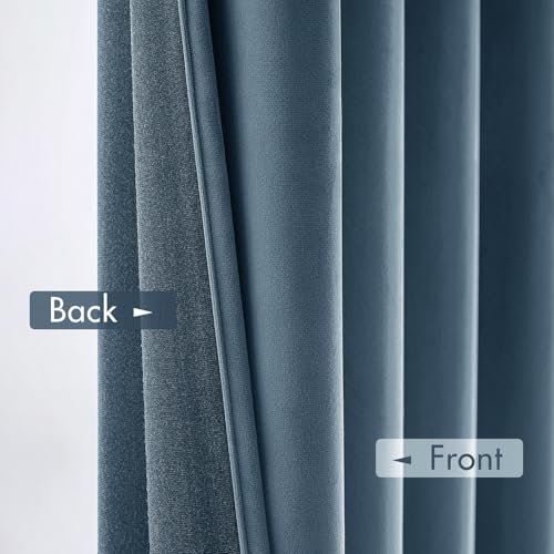 Dark Slate Blackout Velvet Curtains Drapes 96 Inch Long 52"x96" (2 Count)