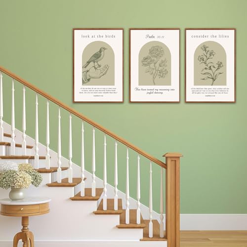 KAlRNE Scripture Prints Sage Green Bible Large Wall Art Set (3 Count)