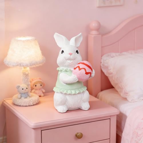 Easter Cute 3D Bunny Figurines Resin Figurines Ornaments Bunny Holding an Egg Designs DIY Crafts Cute Rabbit Desktop Ornaments for Easter Theme Decoration Accessories 1 Pcs