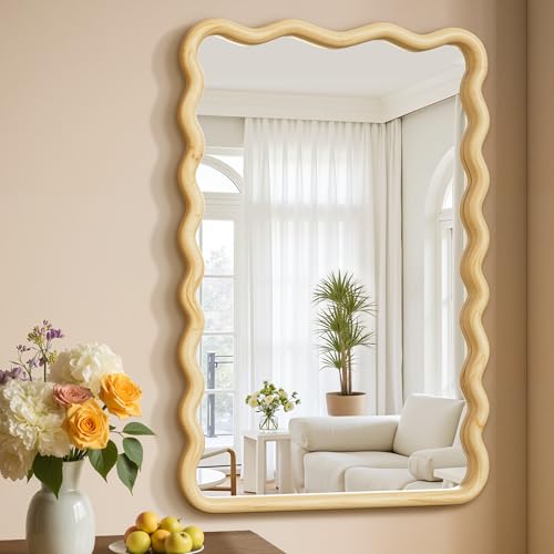 Wavy Wood Bathroom Vanity Mirror