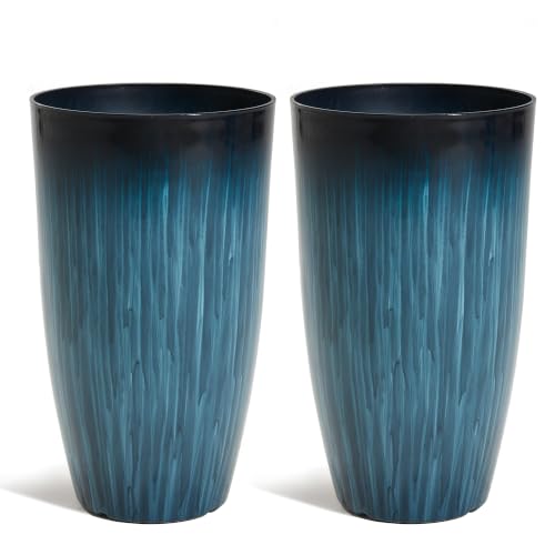 Garden 23.5" Tall Plastic Planters Set of 2 with Drainage Holes (2 Count)