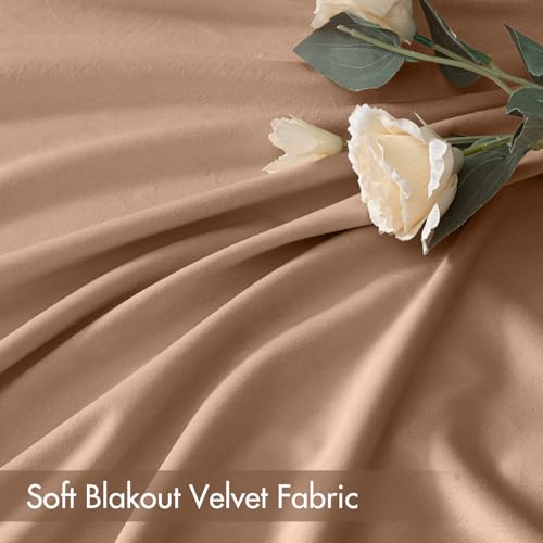 Blush Beige Blackout Velvet Curtains Drapes 96 Inch Long 52"x96" (2 Count)