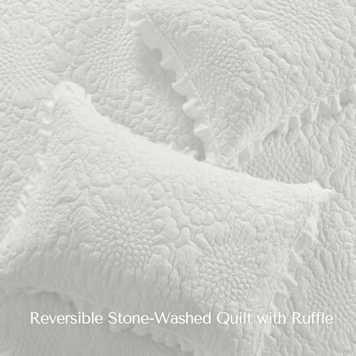 White Ruffled Quilt Queen Size