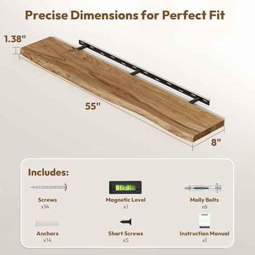 Wood Floating Shelves Live Edge 55” Set of 1