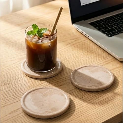 Round Marble Coasters Set of 6 with Holder