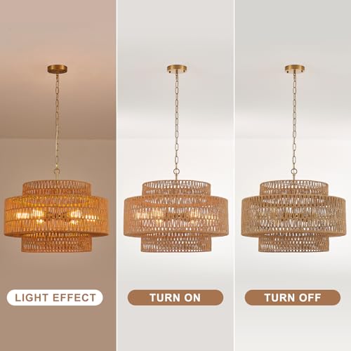 23.6" Gold Rattan Chandelier (6 Count)