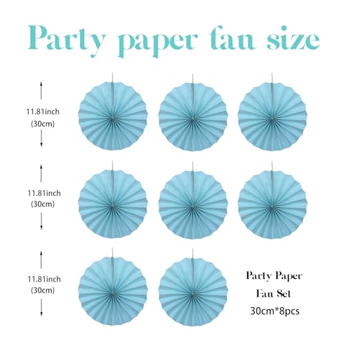 Baby Blue Party Decorations Light Blue Hanging Round Paper Fans Set 12in (30 Count)