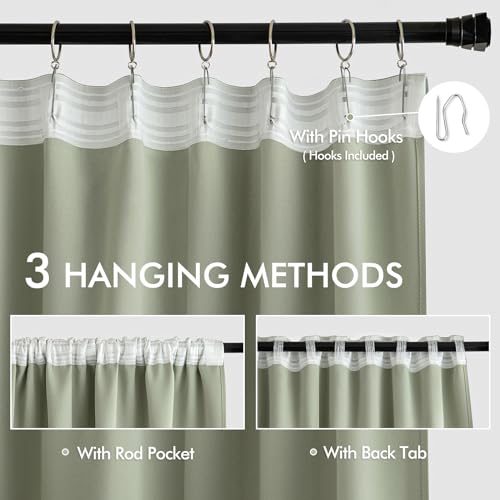 Sage Green Back Tab Blackout Curtains 52x63 Inches Long 2 Panels Set (2 Count)