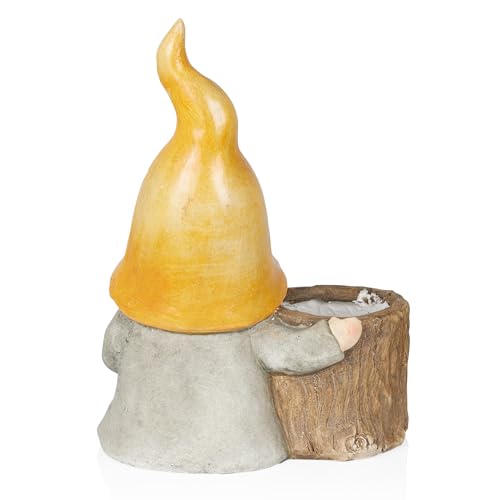 16" Tall Outdoor Yellow Hat Gnome Statue with Drainage Hole Planter