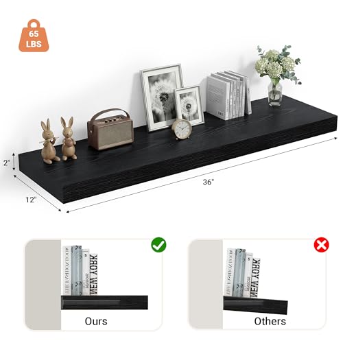 36 x 12 Deep Floating Shelves Wall Mounted Set of 1 Black