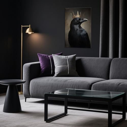 Raven King Wall Art Mysterious Black Bird Painting Dark Gothic Animal Canvas Print for Living Room Bedroom Home Office Inspirational Decor