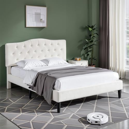 Queen Size Bed Frame with Upholstered Headboard