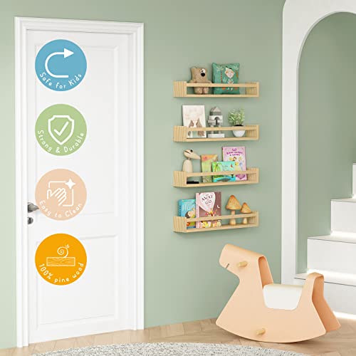 Natural Wood Nursery Bookshelves for Wall (4 Count)
