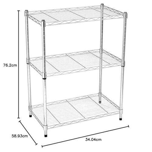 3 Shelf Adjustable Heavy Duty Steel Wire Shelving Rack with Chrome Finish