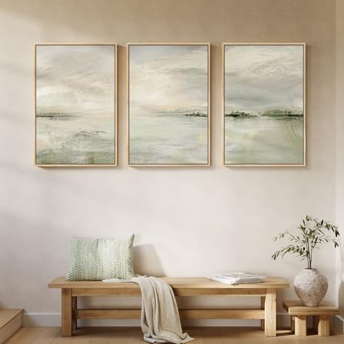 Large Framed Sage Green Abstract Landscape Wall Art (3 Count)