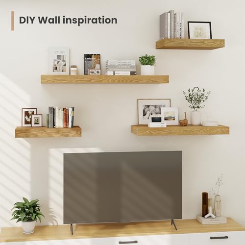 36 x 12 Deep Floating Shelves Wall Mounted Set of 2 Oak (2 Count)