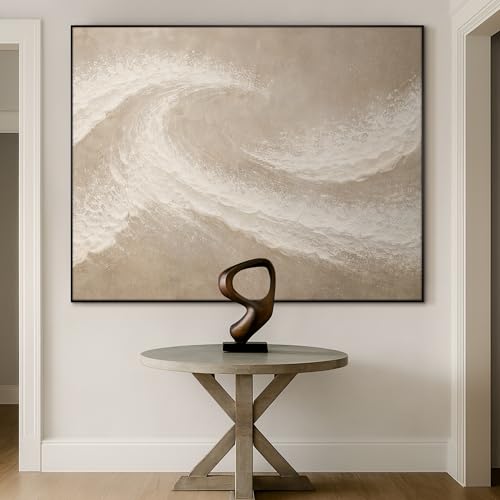 60"x72" Extra Large Framed Wall Art Soft Sand Wave Abstract Neutral Illustration for Home Living Room Bedroom Decor