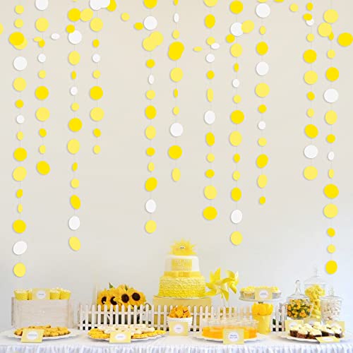 46 Ft Yellow White Circle Dots Garland Gradient Yellow Polka Dot Hanging Paper Streamer for Wedding Bridal Shower Birthday Engagement Bee Sunflower Lemon Themed Party Decorations Supplies