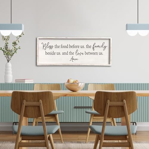 Dining Room Sign Wall Decor Bless the Food Before Us 40"X15" White