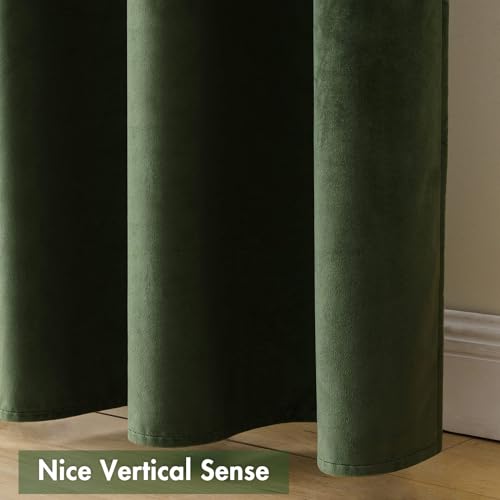 Olive Green Blackout Velvet Curtains Drapes 102 Inch Long 52"x102" (2 Count)