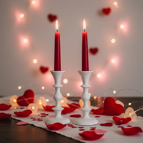 White Metal Taper Candle Holders Set of 2