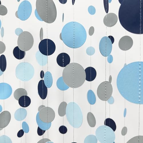 Dusty Blue Party Decorations Navy Blue Circle Dots Garland Gray Blue Hanging Paper Polka Dot Streamer for Wedding Shower Engagement Bridal Shower Birthday Graduation Nautical Themed Party Supplies